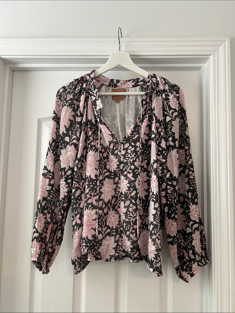V-Neck Floral Blouse in Pink and Brown